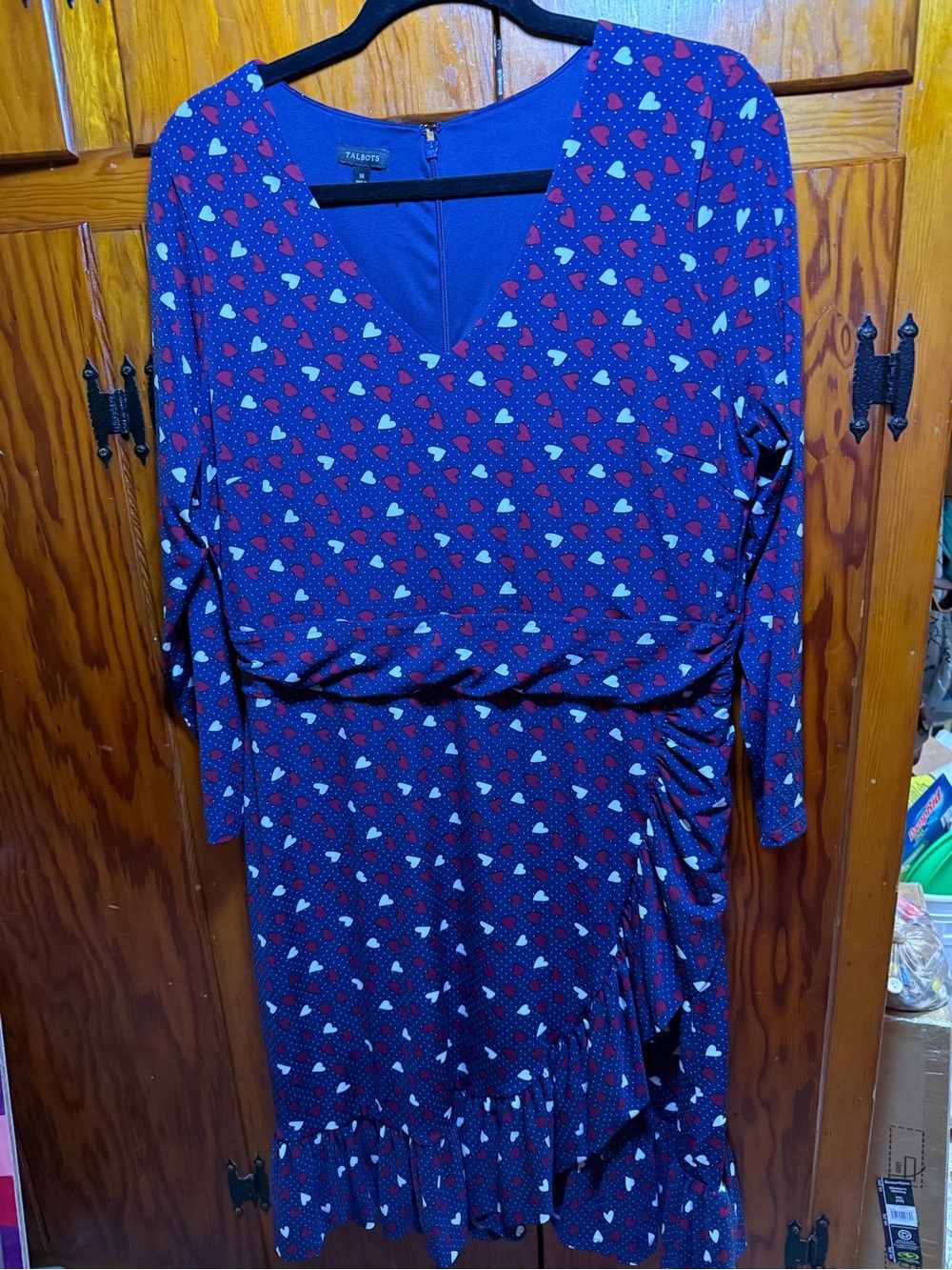 Talbots Navy Long-Sleeve Heart-Print Wrap Dress